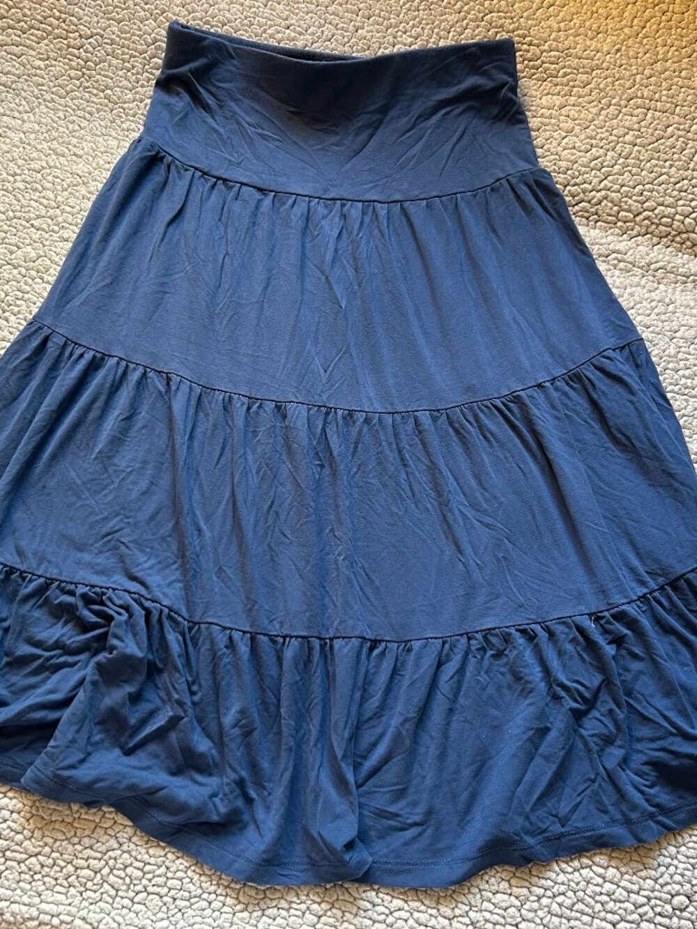 Maya's -- y2k, blue ruffle midi skirt, elastic waistband, Womens XS